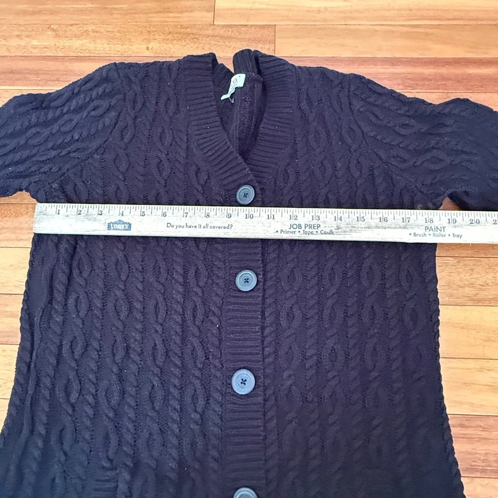 Denim & Co Cardigan Sweater Womens Medium Black Cable Knit Longline Fisherman
